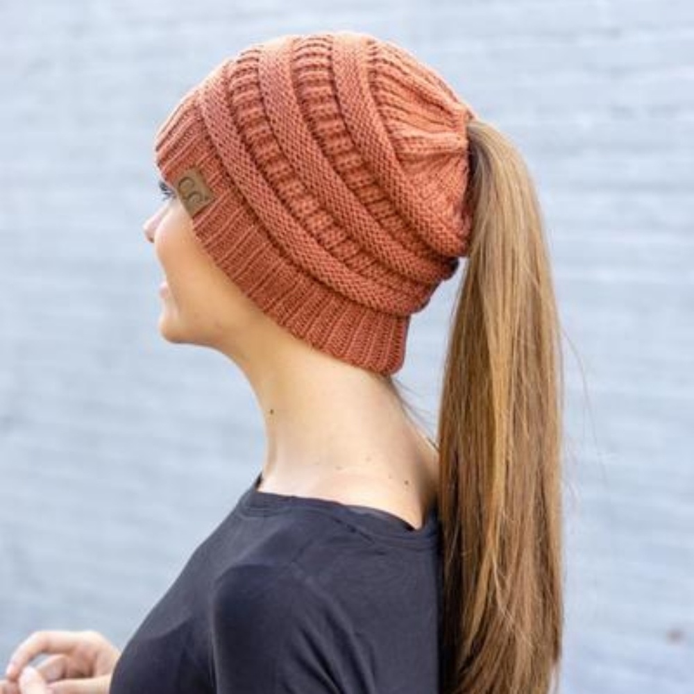 Rust messy bun beanie hat - Picture 2 of 4
